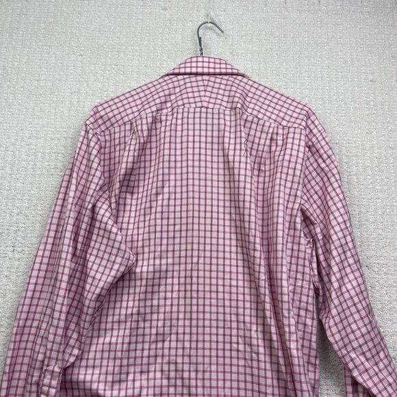 Thomas Pink Dress Shirt Mens 17-35 Pink Plaid Checks Classic Fit Traveller - Picture 11 of 12